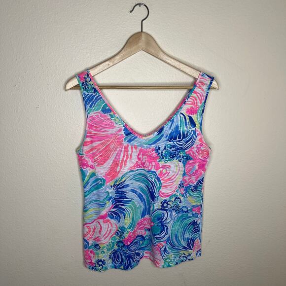 Lilly Pulitzer Gigi V-Neck Tank Top Beach Please 100% Cotton Small - Picture 1 of 8